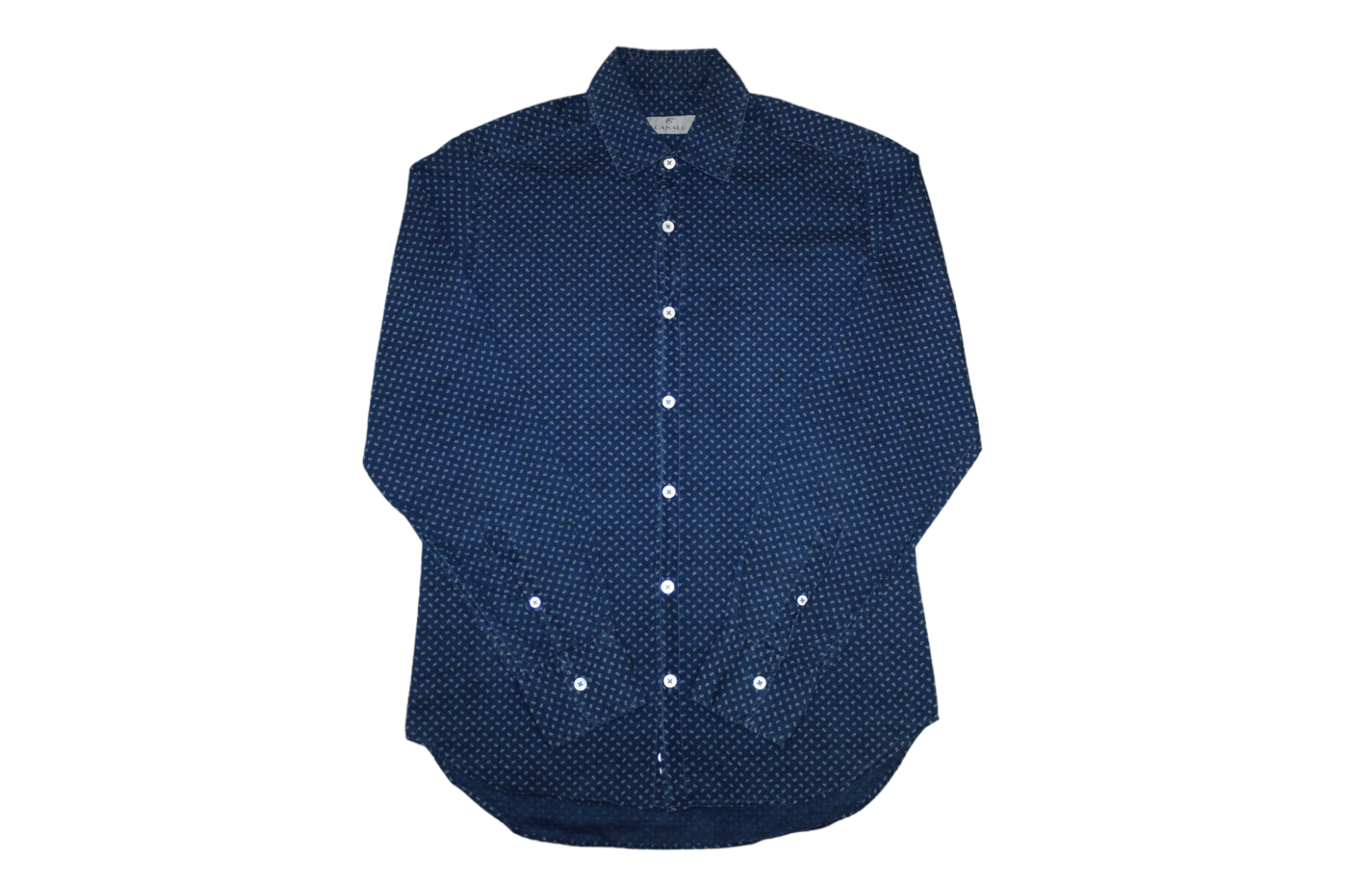 Canali Canali Abstract Dot Print Indigo Dyed Cotton Shirt Size US S / EU 44-46 / 1 - 1 Thumbnail
