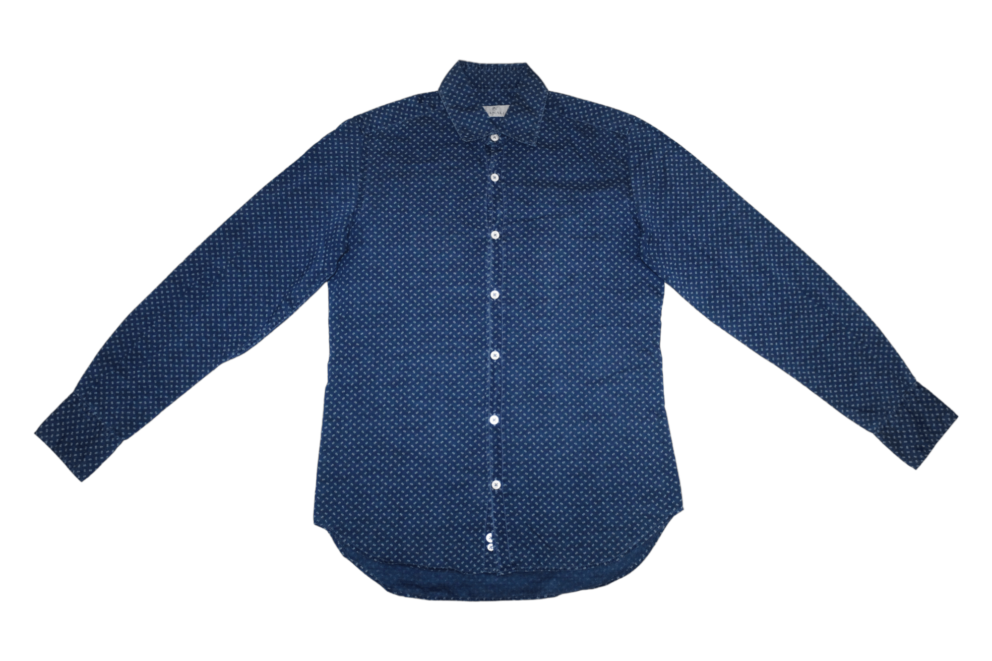 Canali Canali Abstract Dot Print Indigo Dyed Cotton Shirt Size US S / EU 44-46 / 1 - 4 Thumbnail