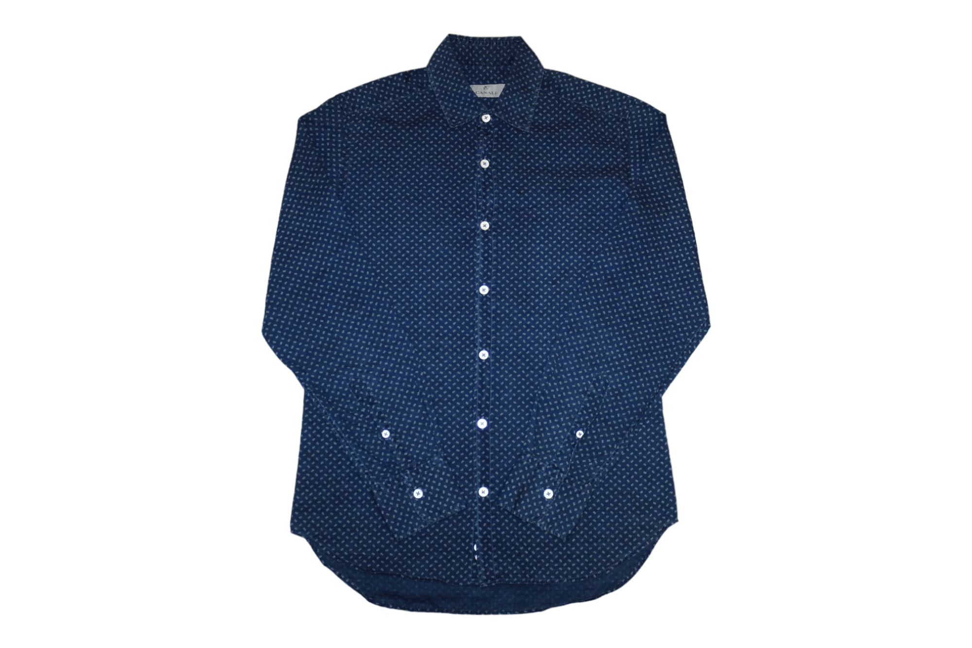Canali Canali Abstract Dot Print Indigo Dyed Cotton Shirt Size US S / EU 44-46 / 1 - 9 Thumbnail