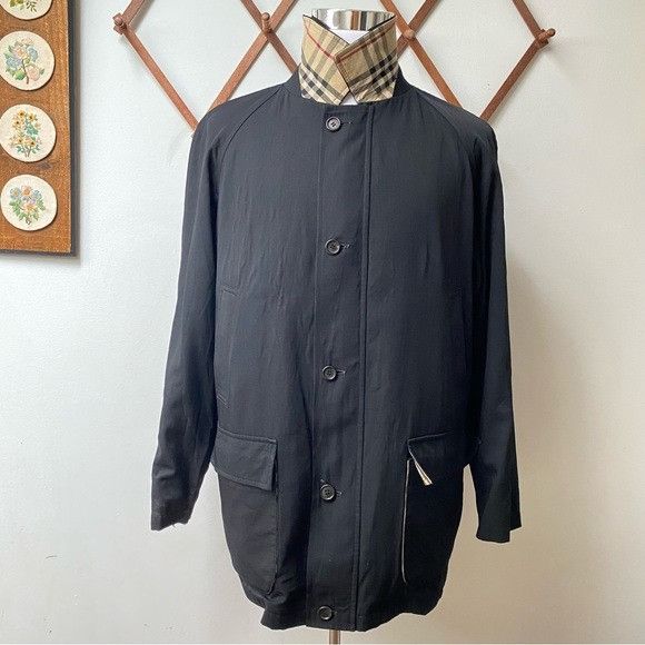 image of Burberry London Nova Check Trim Jacket in Black, Men's (Size Medium)