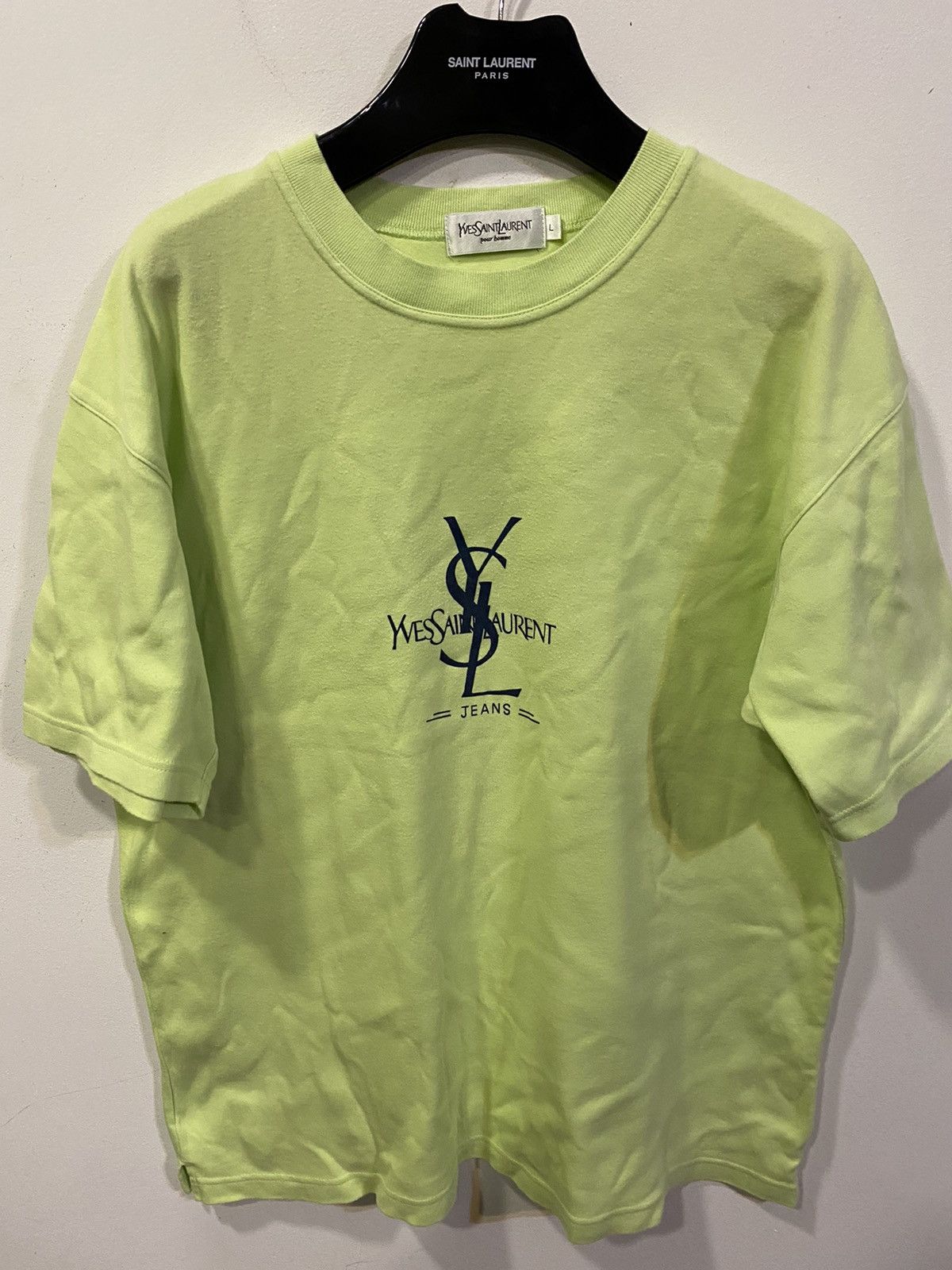 image of YVES Saint Laurent Lemon YSL T-Shirt Big Logo in Yellow Lemon, Men's (Size Large)