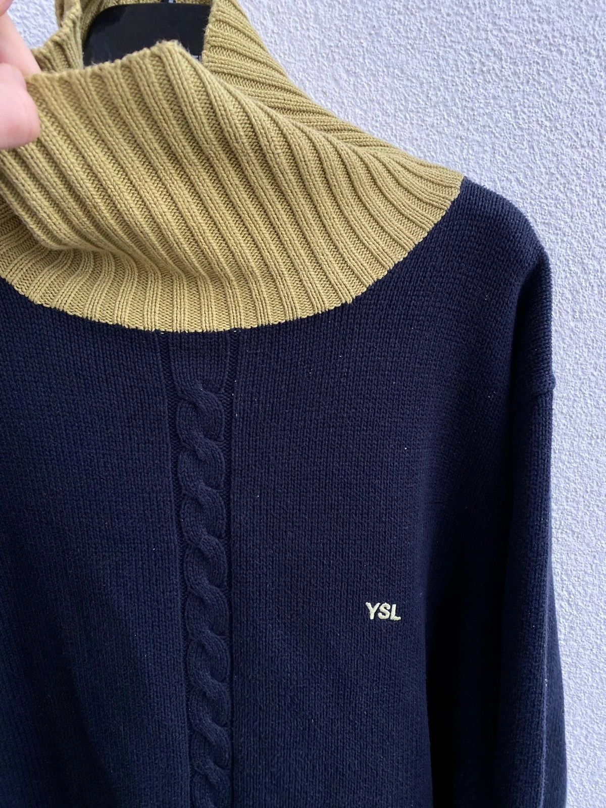 image of Saint Laurent Paris x Vintage YSL Sweater Turtleneck Knit in Navy Beige, Men's (Size XL)