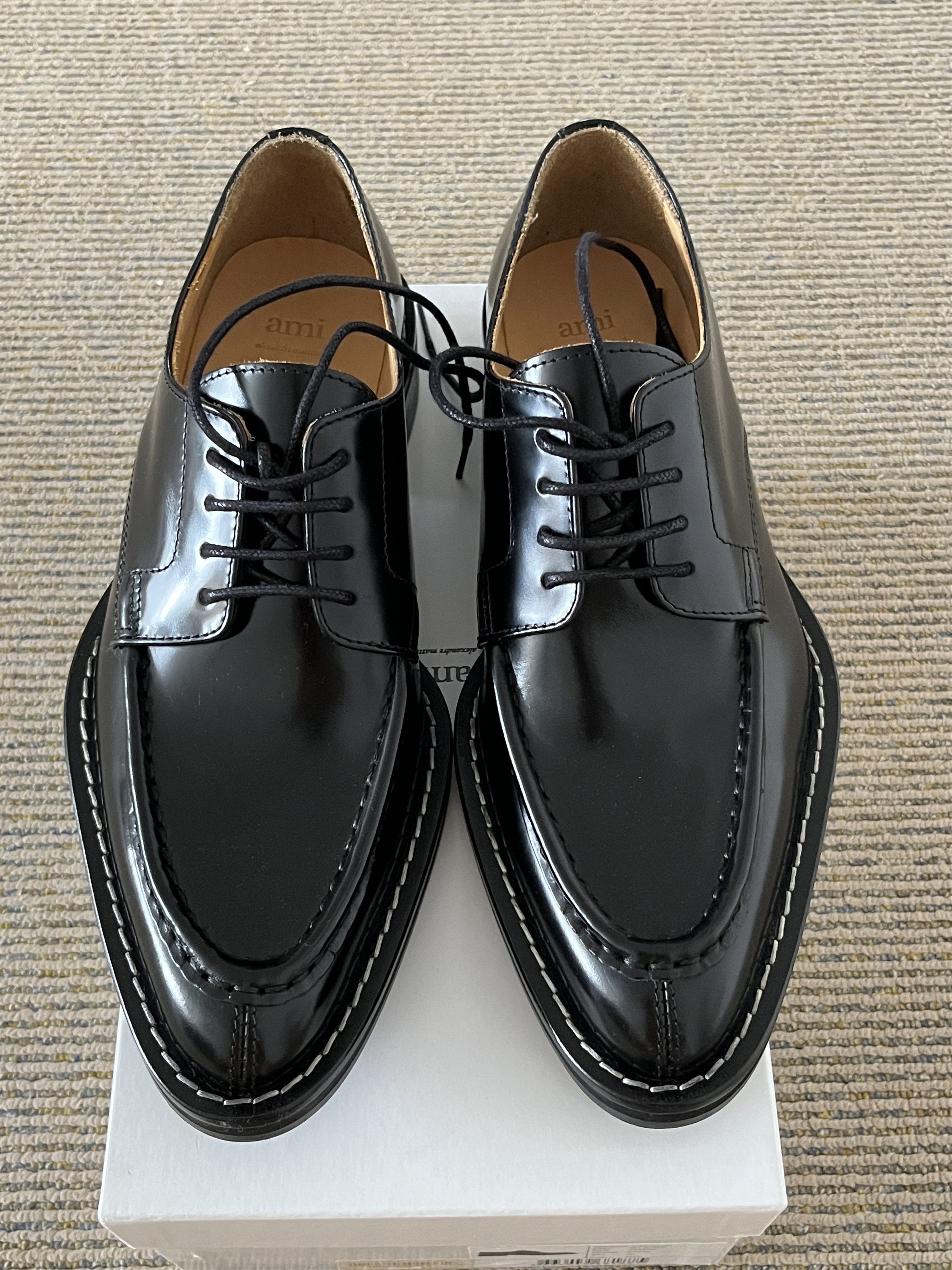 Black Leather Almond Polished Derbies