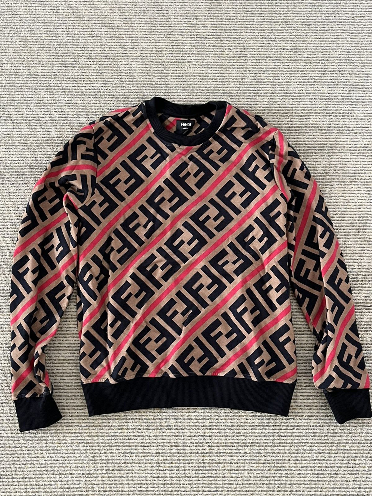 image of Fendi Ff Logo Brown/res Diagonal Stripe Sweatshirt, Men's (Size Small)