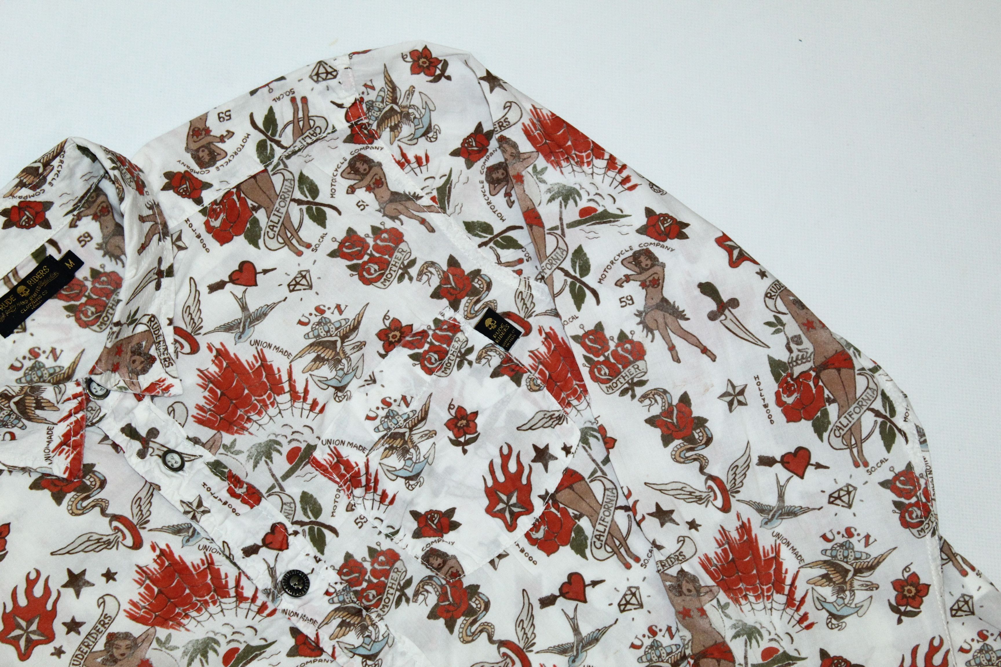 Japanese Brand RARE🔥Rude Riders Oldschool Tattoo Art Cotton Shirt Size US M / EU 48-50 / 2 - 7 Thumbnail