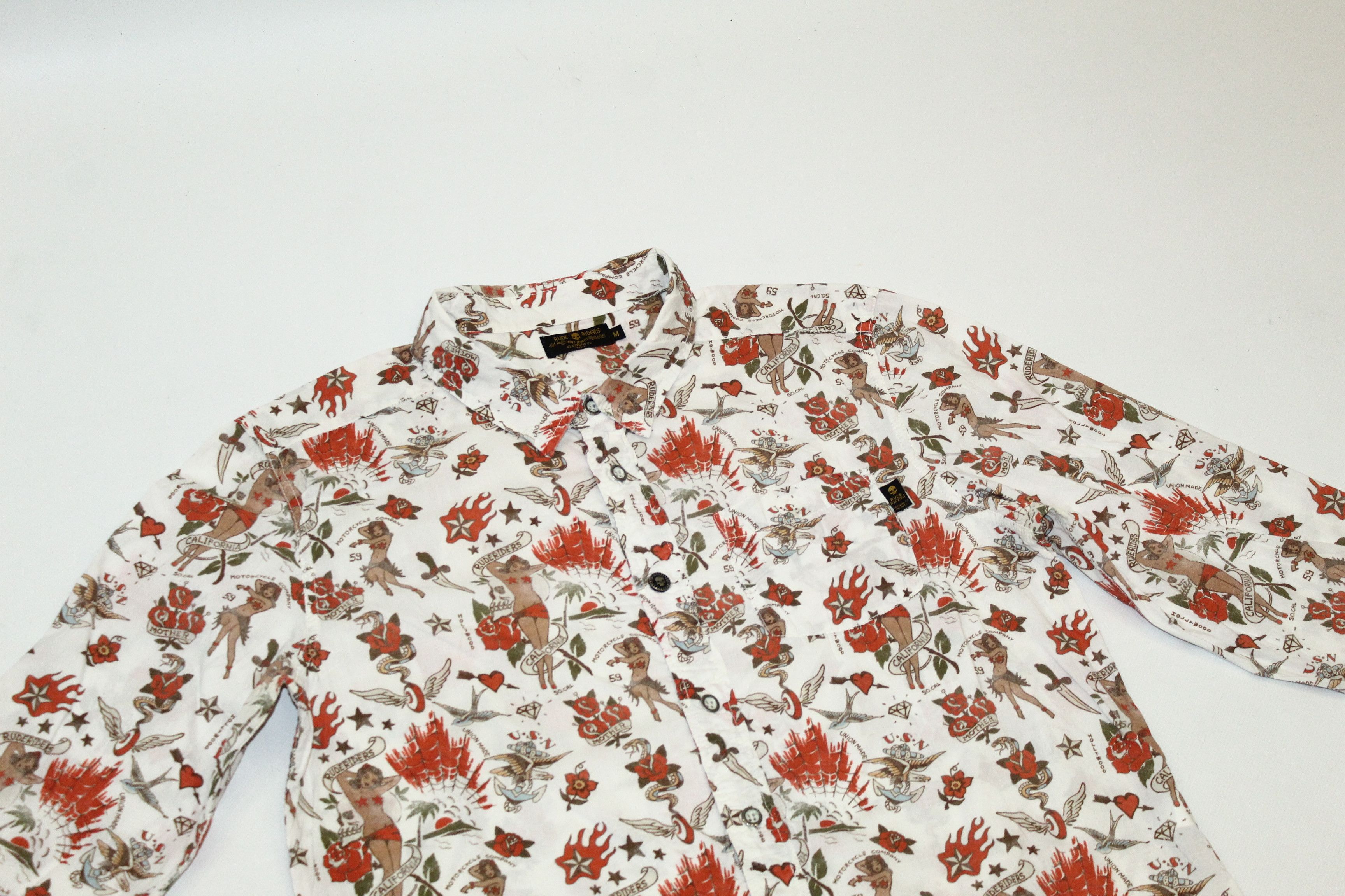 Japanese Brand RARE🔥Rude Riders Oldschool Tattoo Art Cotton Shirt Size US M / EU 48-50 / 2 - 3 Thumbnail
