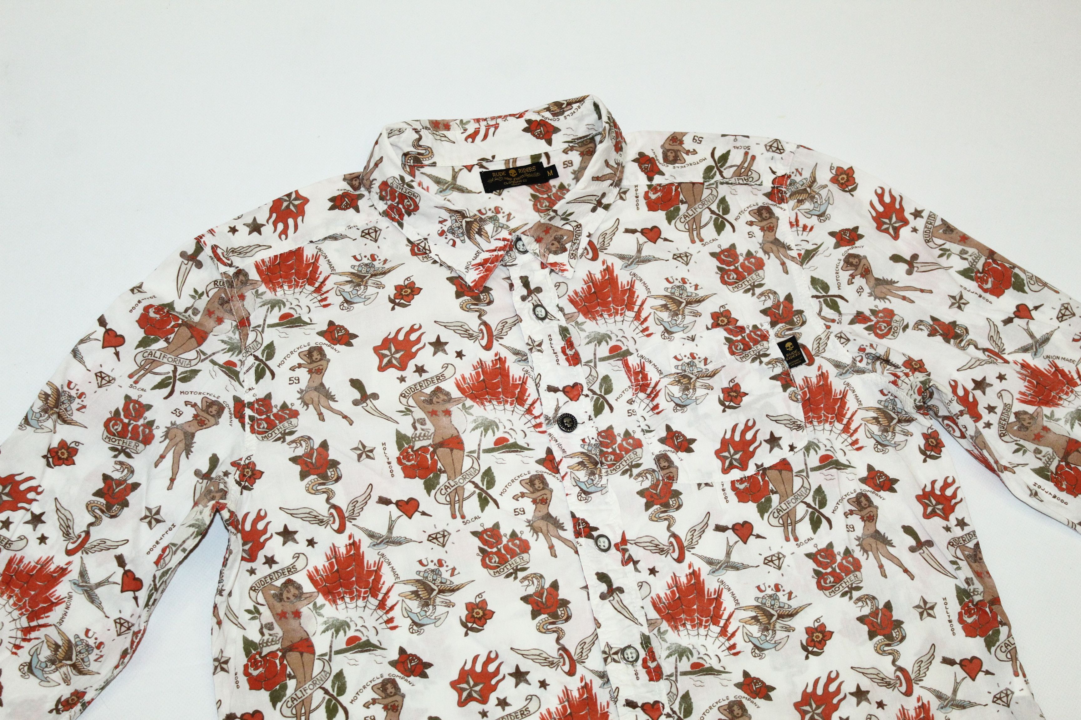 Japanese Brand RARE🔥Rude Riders Oldschool Tattoo Art Cotton Shirt Size US M / EU 48-50 / 2 - 6 Thumbnail