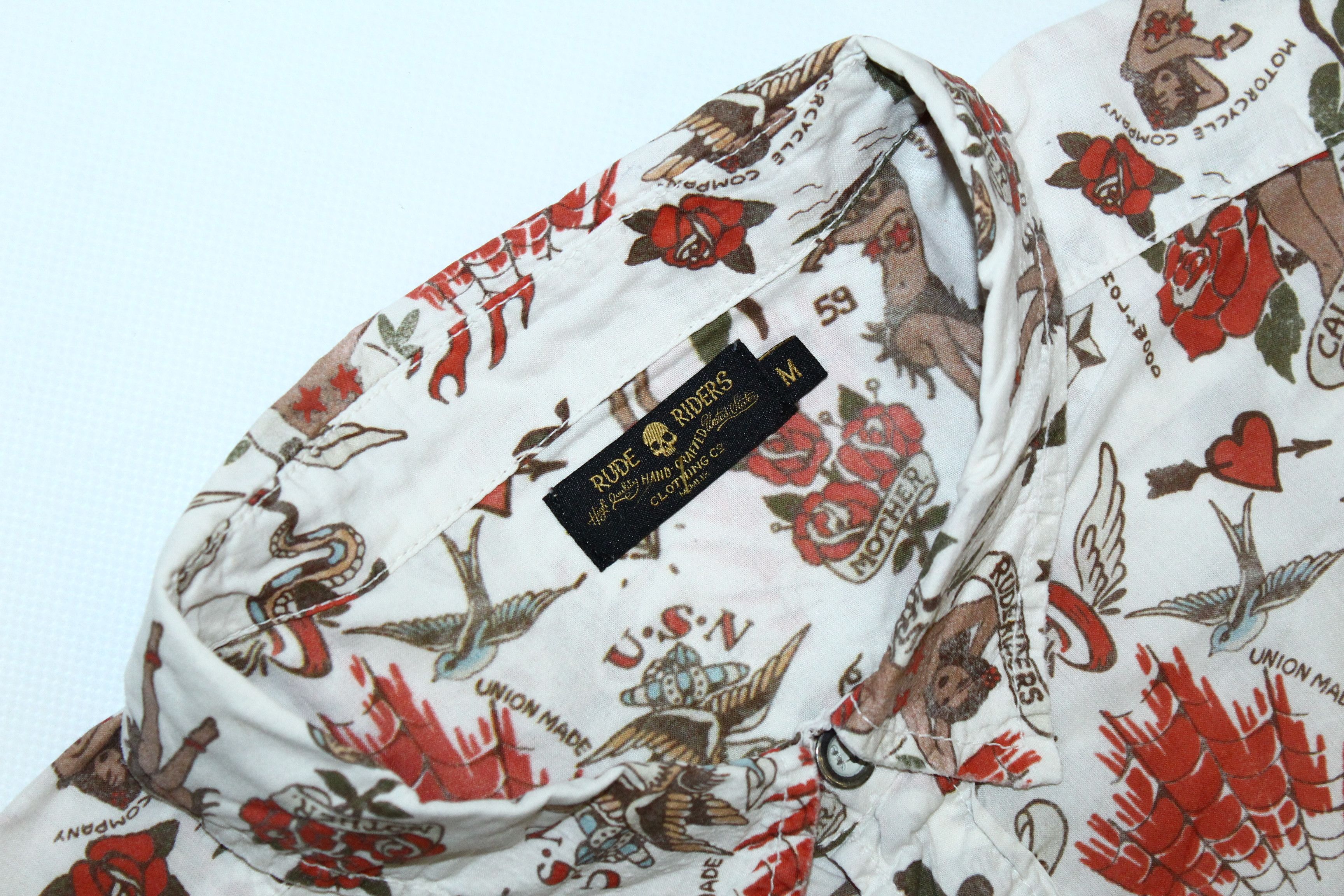 Japanese Brand RARE🔥Rude Riders Oldschool Tattoo Art Cotton Shirt Size US M / EU 48-50 / 2 - 2 Thumbnail