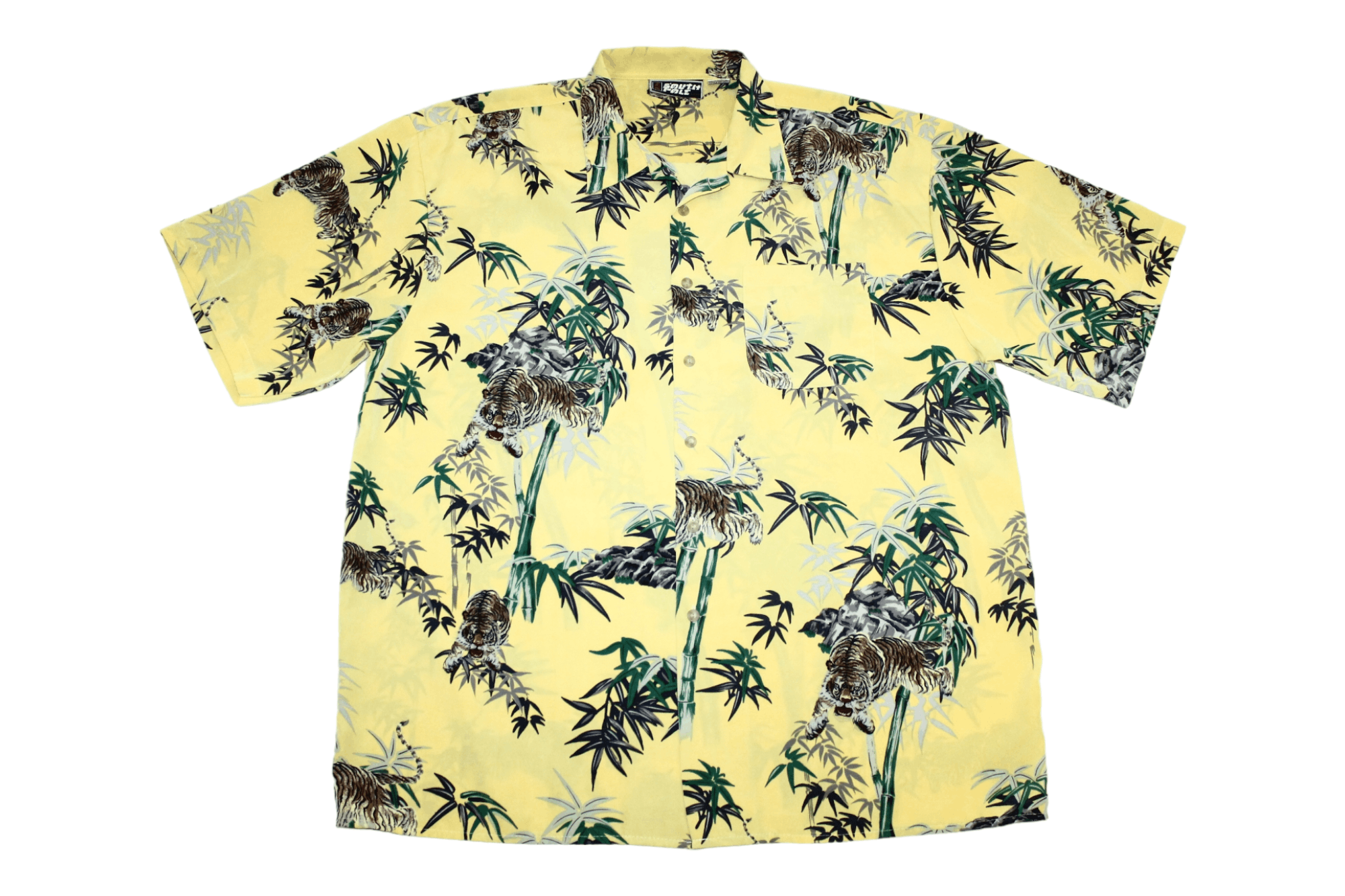 image of 90's Southpole OG Tiger Print Baggy Hawaiian Shirt in Yellow, Men's (Size 2XL)