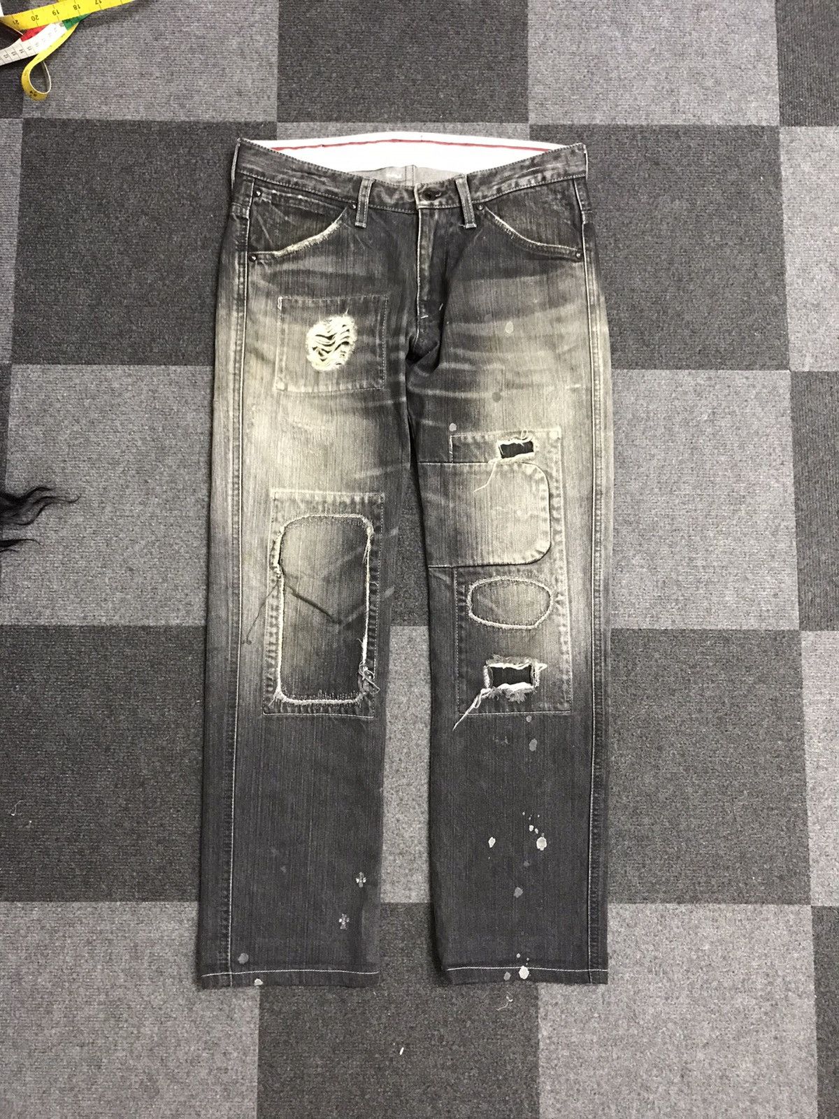 Designer FACTOTUM Designer Distressed Patchwork Cropped Jeans F704 Size US 32 / EU 48 - 3 Thumbnail