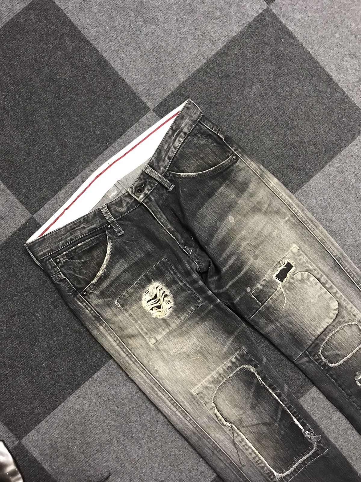 Designer FACTOTUM Designer Distressed Patchwork Cropped Jeans F704 Size US 32 / EU 48 - 4 Thumbnail