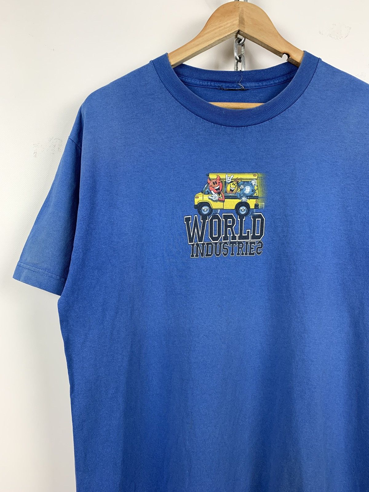 Hook-Ups 00s Vintage World Industries Blue Skateboard T-Shirt Size US M / EU 48-50 / 2 - 3 Thumbnail