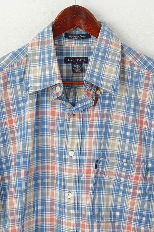 Gant Gant Men L Casual Shirt Blue Check Key West 8111 Size US L / EU 52-54 / 3 - 3 Thumbnail