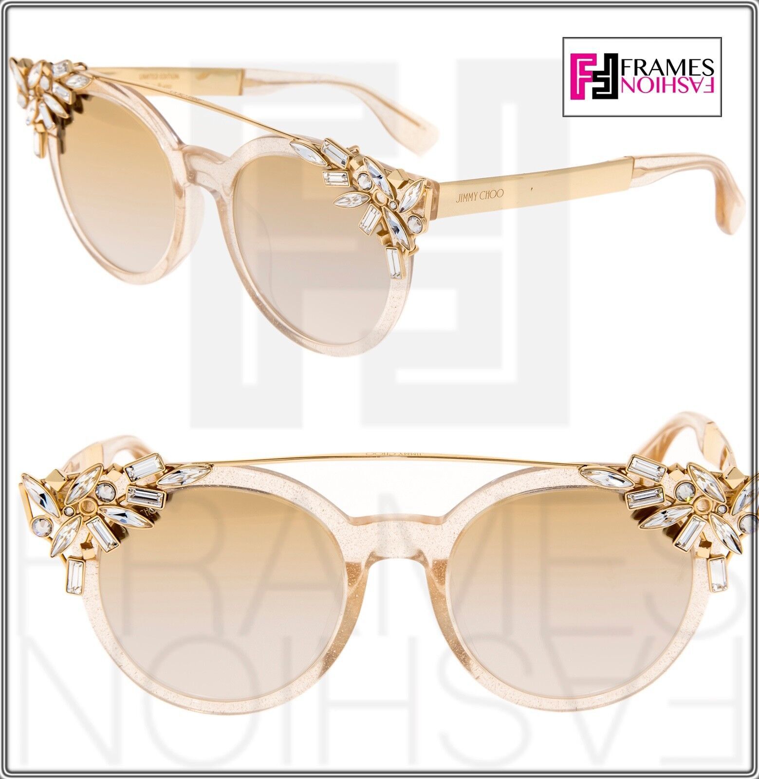 JIMMY CHOO VIVY 20th Nude Glitter Rose Mirrored Detachable Sunglasses
