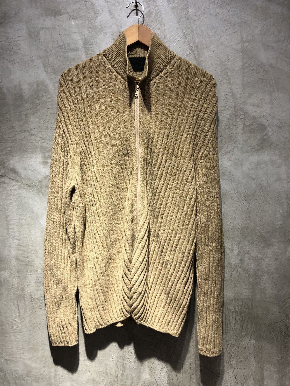 image of Prada Zip Up Knitted Sweat Shirt in Brown, Men's (Size Small)