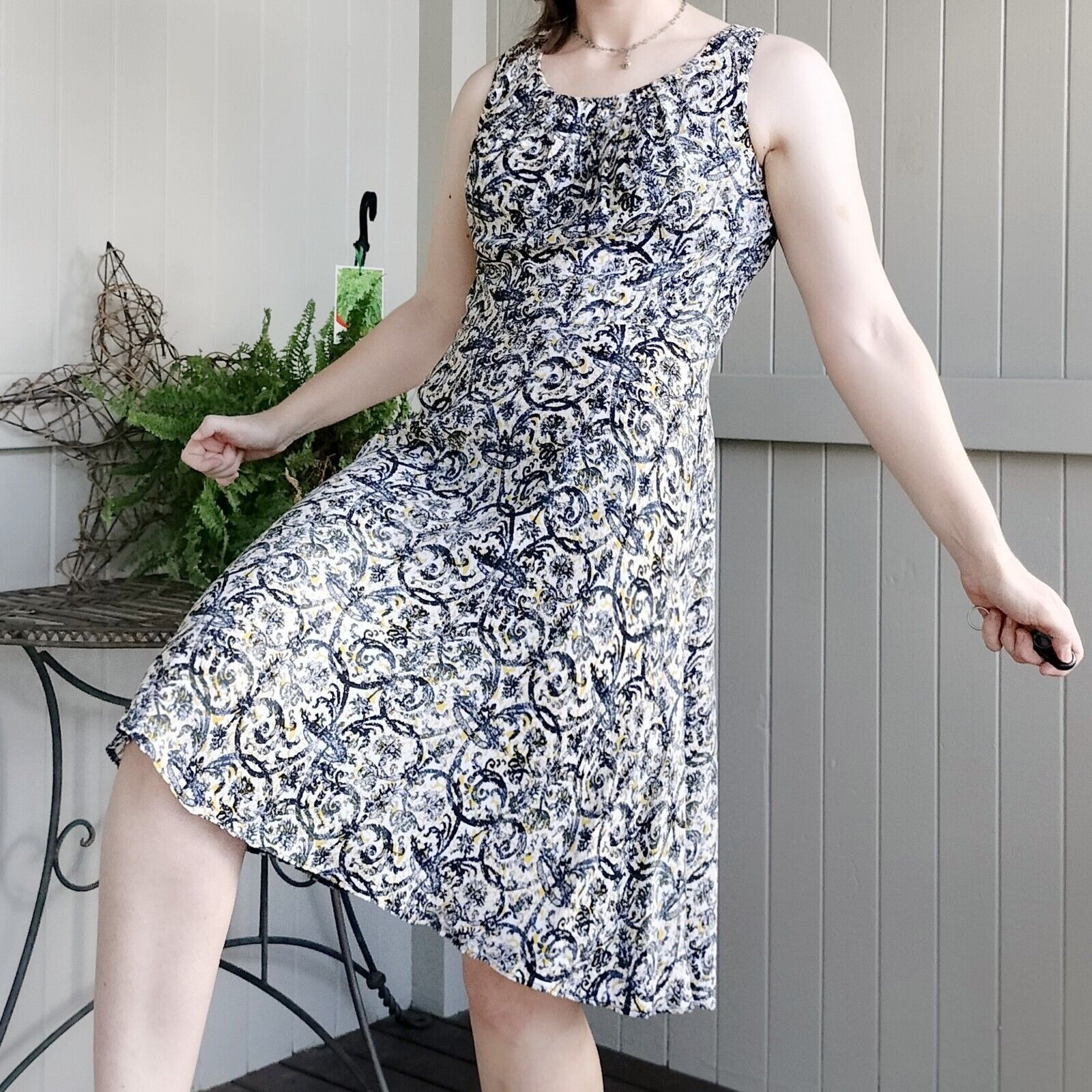 Designer A Line Tea Pleated Crepe Jacquard Teacher Cocktail Dress Size L / US 10 / IT 46 - 6 Thumbnail