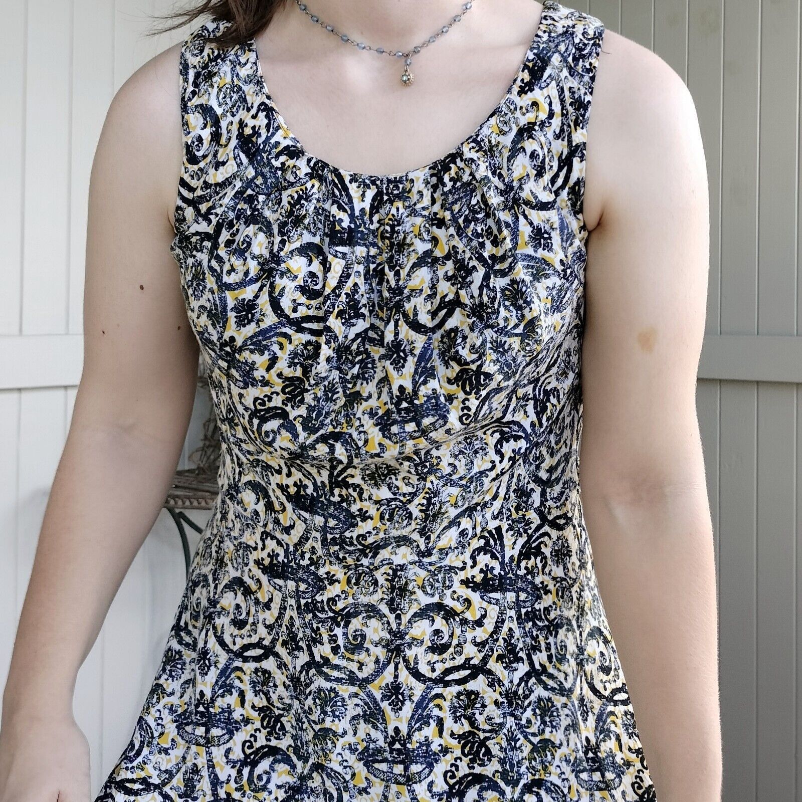 Designer A Line Tea Pleated Crepe Jacquard Teacher Cocktail Dress Size L / US 10 / IT 46 - 7 Thumbnail