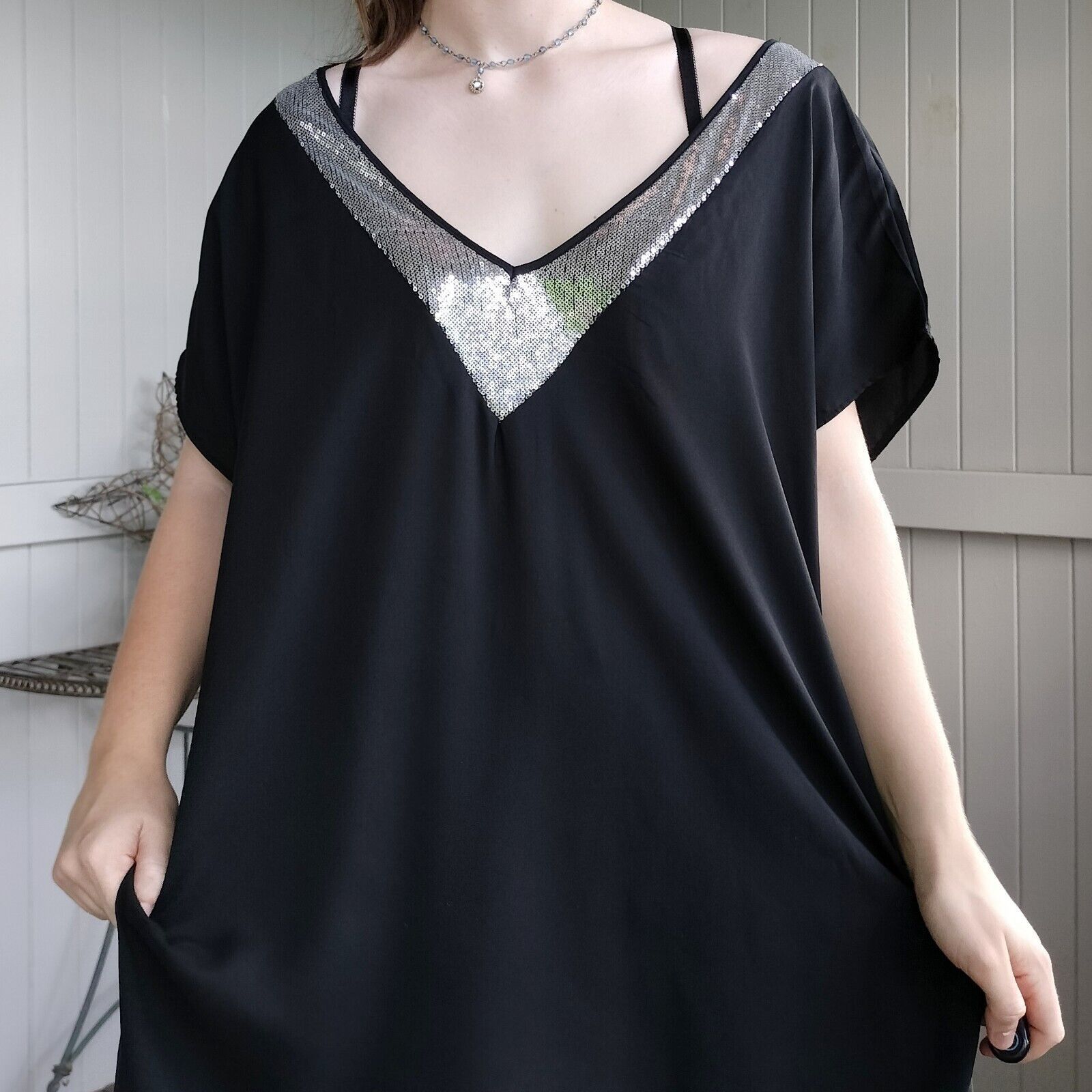 Embellish Autograph Blouse Top Sequin Short Sleeve Satin Embellished Size 3XL / US 20-22 - 5 Thumbnail