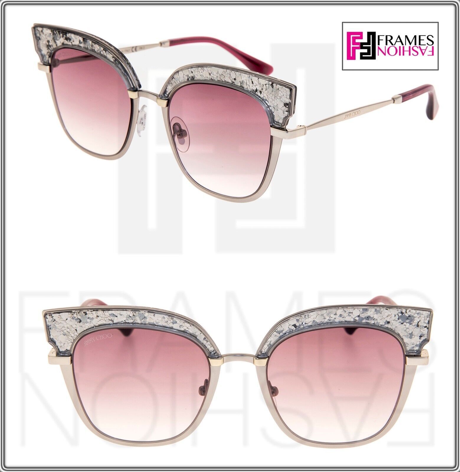 JIMMY CHOO ROSY Gunmetal Pink Gray Bar Sunglasses ROSY/S