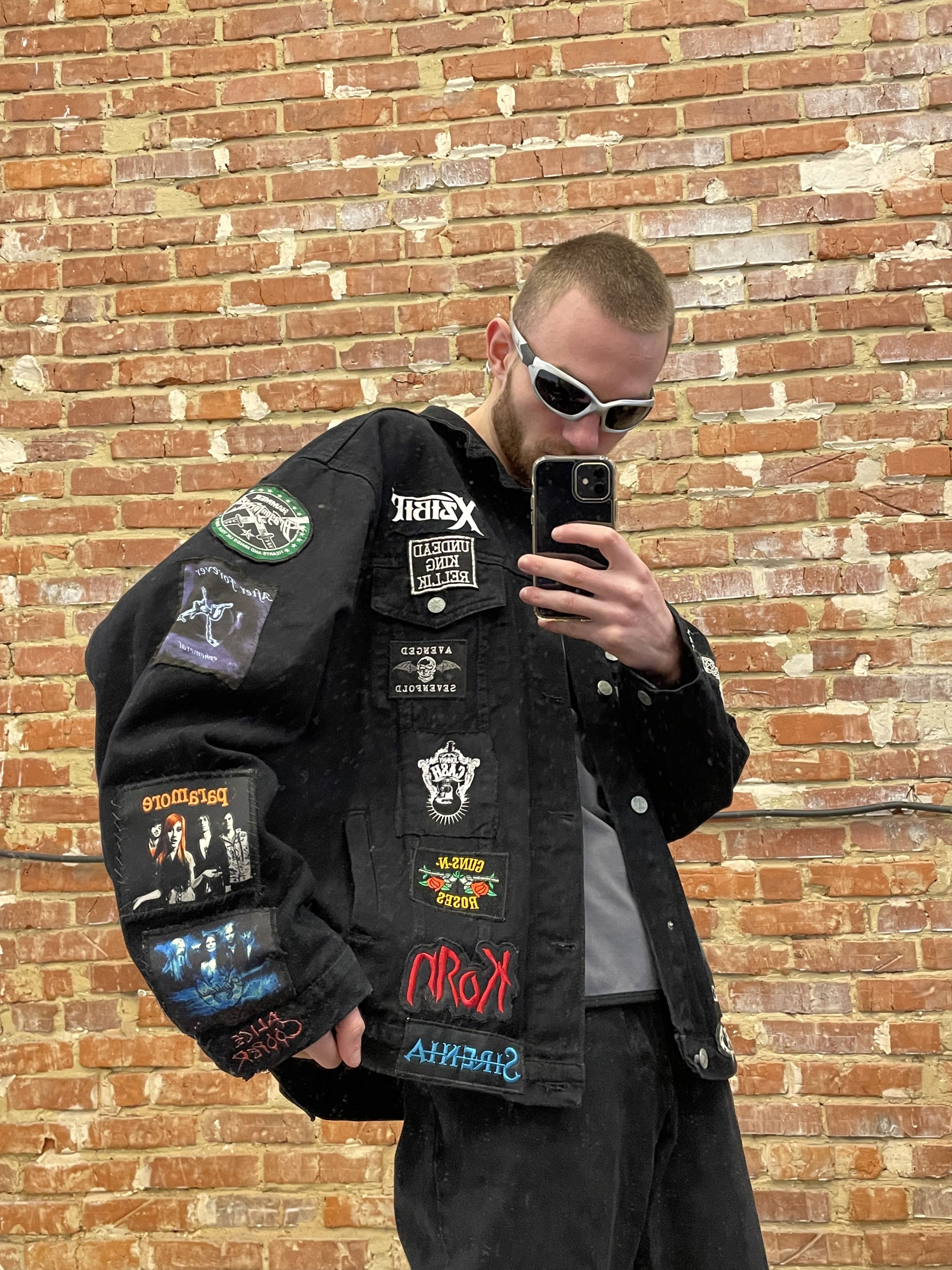 Aztec Jeans Rap Rock bands patchwork jacket