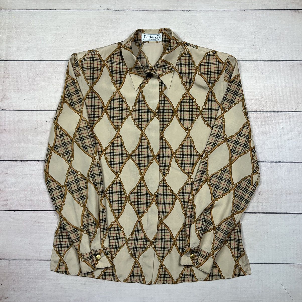 Vintage Burberry London Shirt Nova Check Rare Pattern Beige