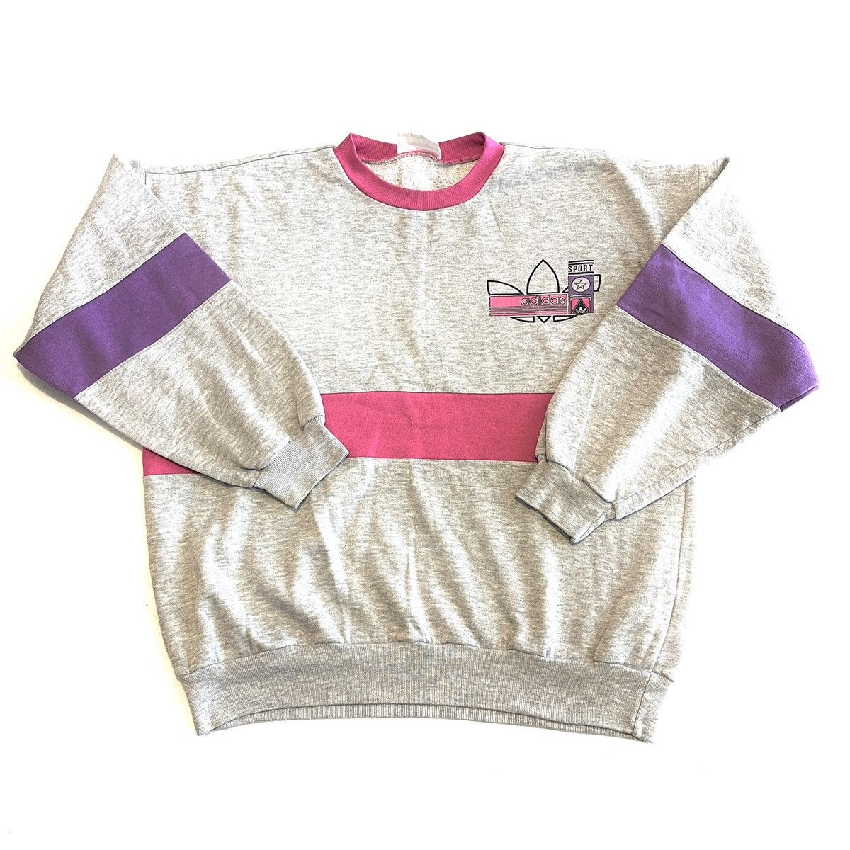 Vintage Adidas grey sweatshirt crewneck big trefoil logo 90s