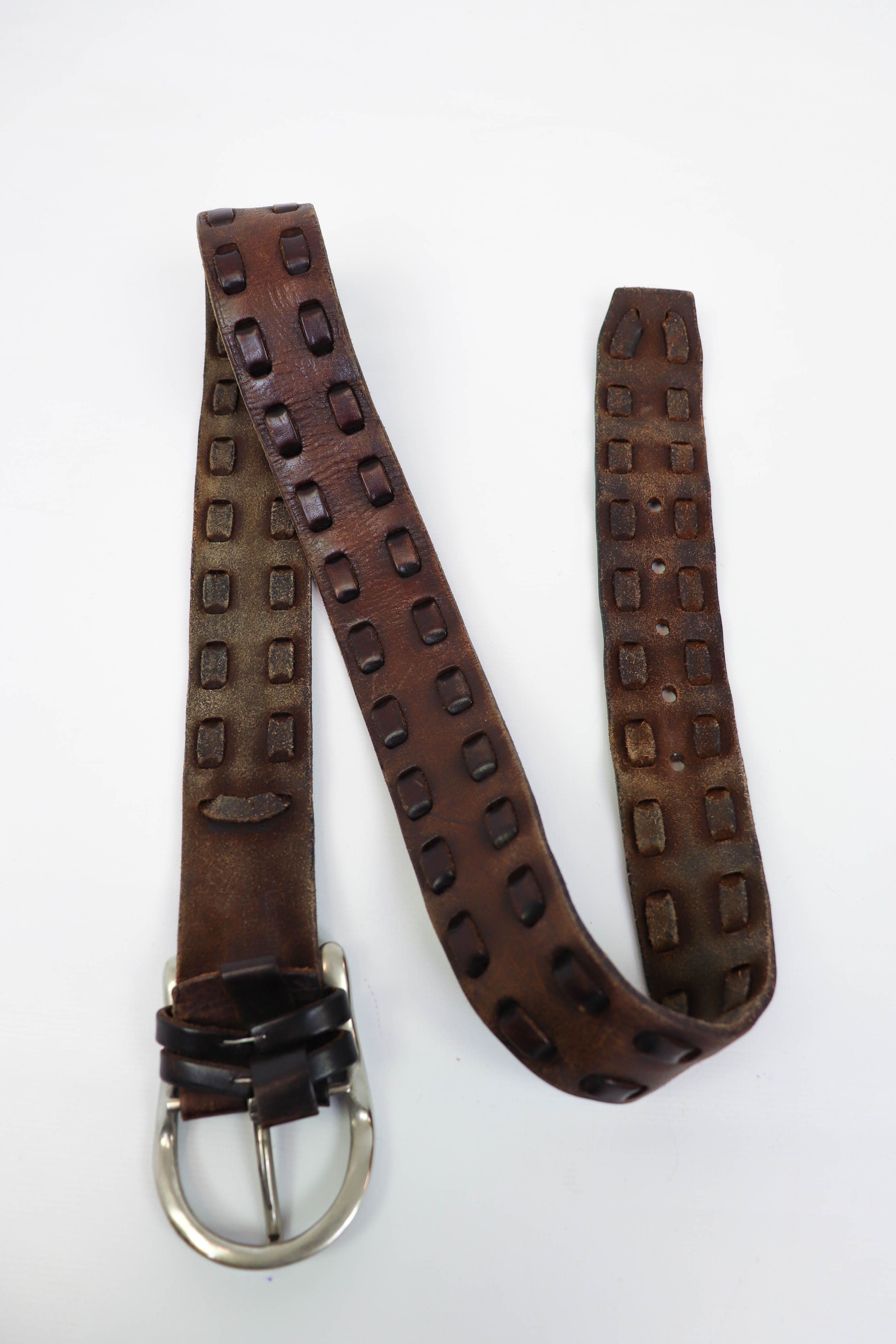 Designer Lpb Woven Details Brown Genuine Cow Leather Belt Size ONE SIZE - 1 Thumbnail