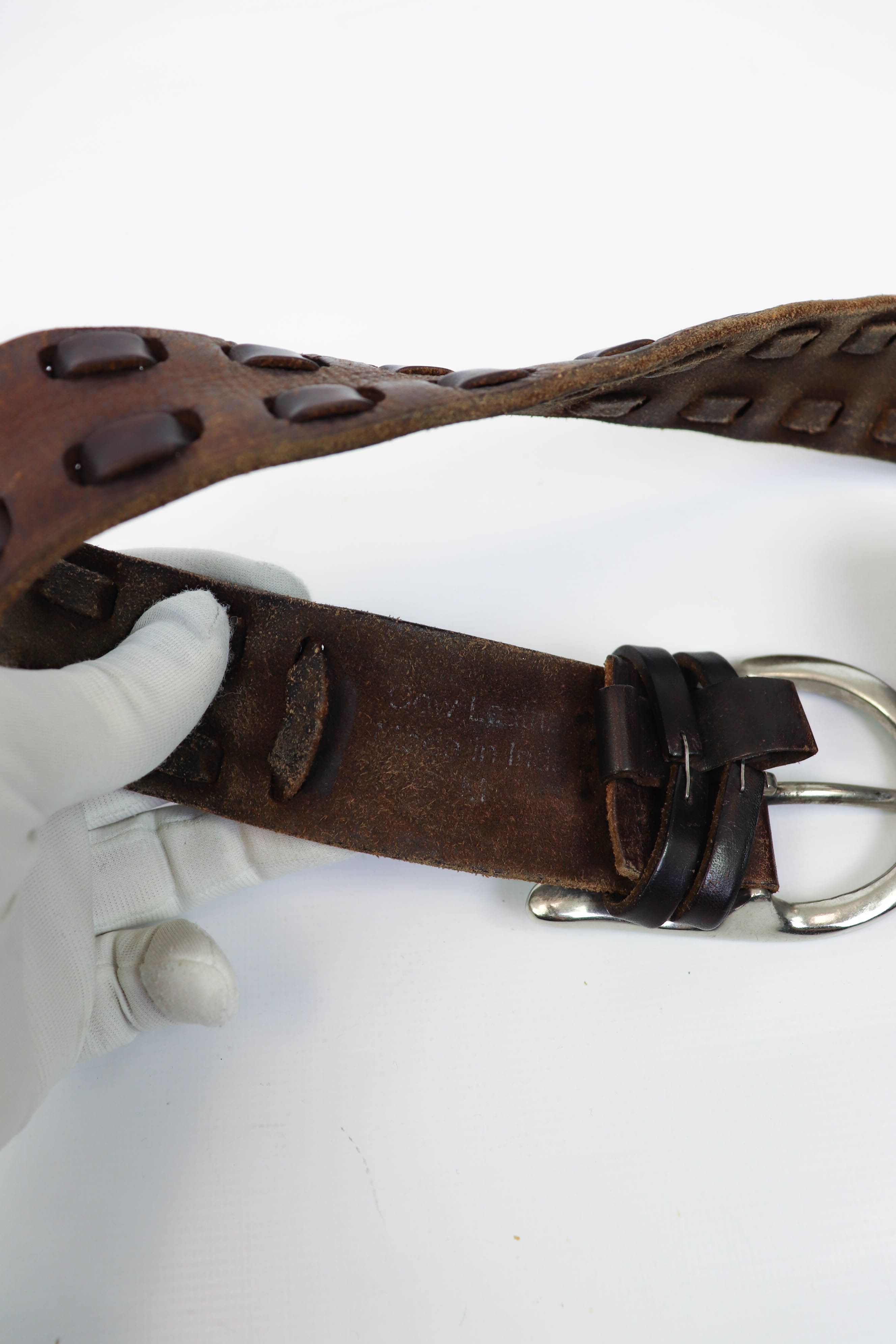 Designer Lpb Woven Details Brown Genuine Cow Leather Belt Size ONE SIZE - 8 Thumbnail