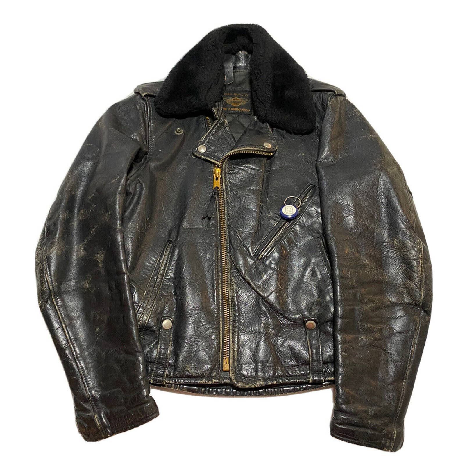 Vintage 1950's Harley Davidson Leather Jacket W/Fur Collar
