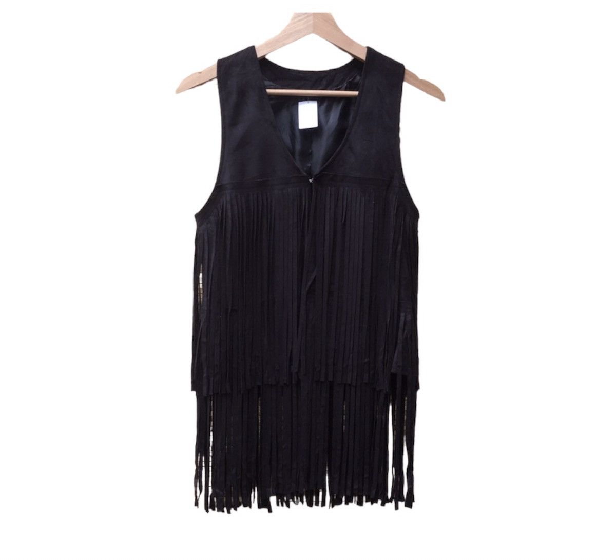image of Cowboy Equipment x Tracey Vest Fringe Suede Leather Kid Vest in Black (Size 2XS)