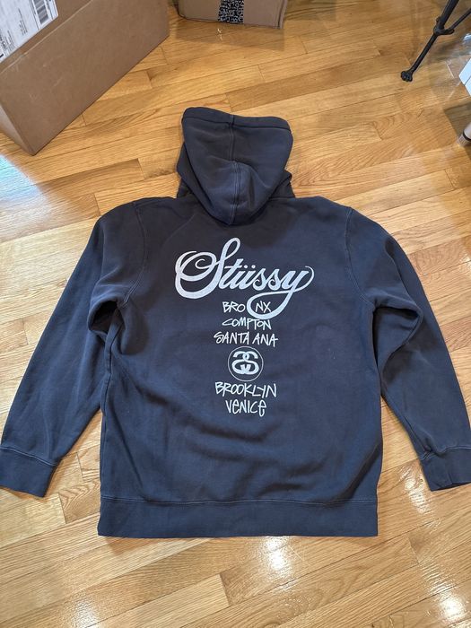 Stussy Stussy world tour hoodie charcoal black | Grailed