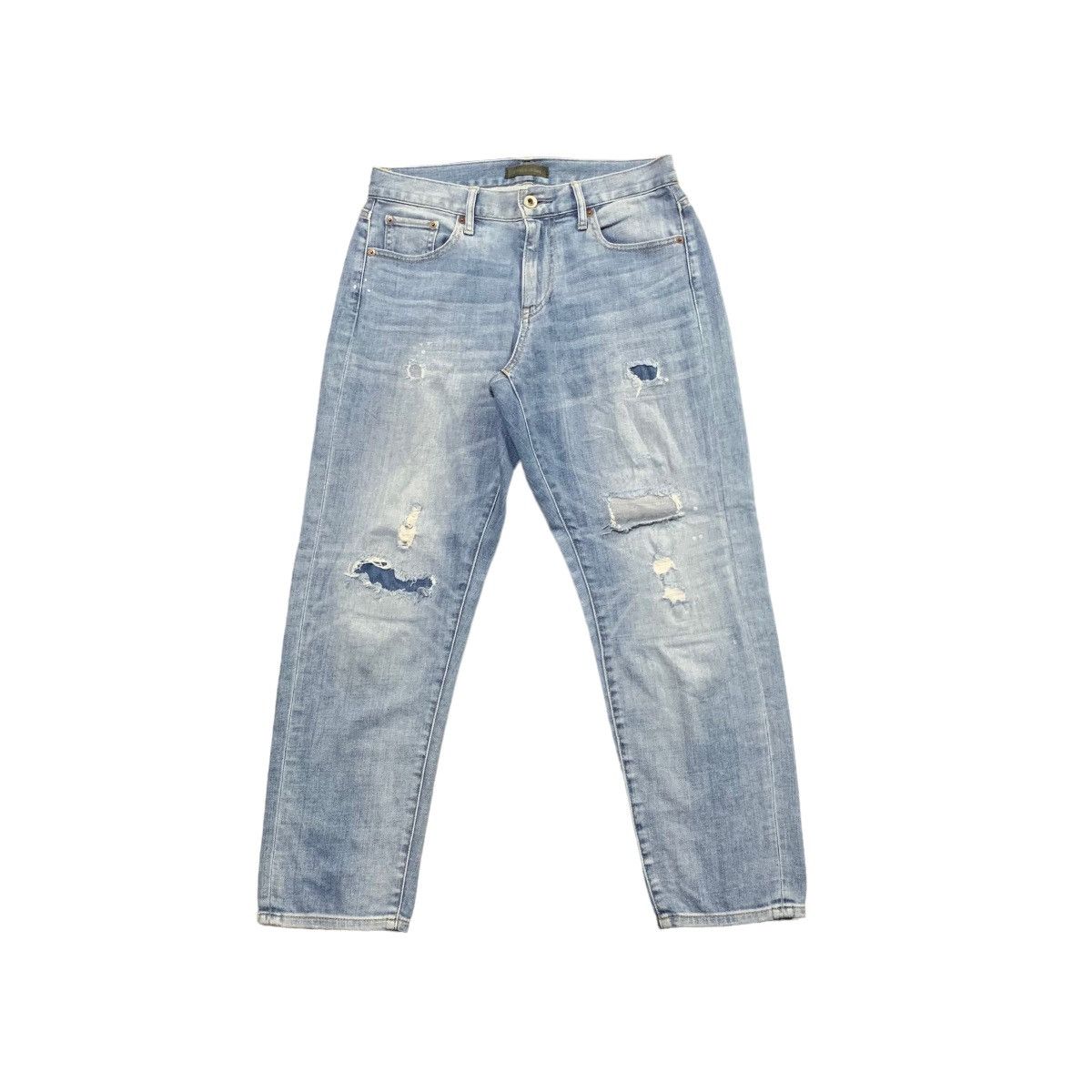 Uniqlo Jeans Tapered Distressed Slim Boyfriend Cut Mid Rise - Main Image