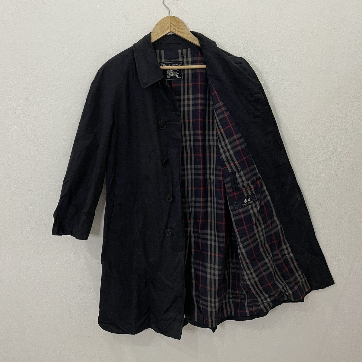 image of Vintage 90's Burberry’S Prorsum Nova Check Trench Coat in Black, Men's (Size Medium)