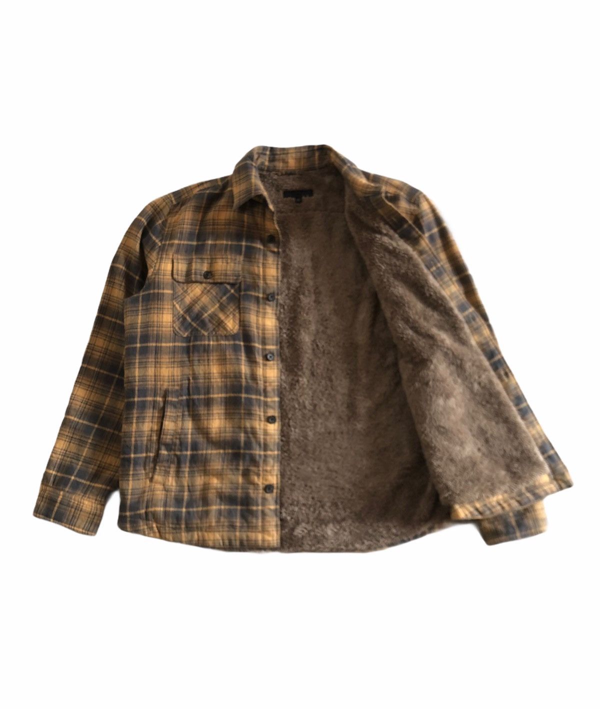 image of Uniqlo Flannel Button Jacket Faux Fur Inside in Light Brown, Men's (Size Medium)
