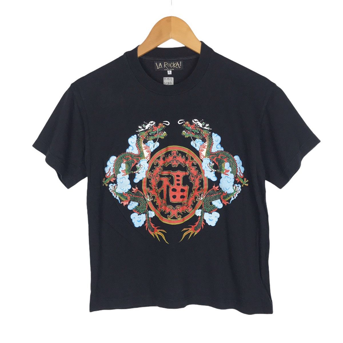 image of Designer La Rocka! Uk England Dragon Motive Ladies Tees in Black, Women's (Size XS)
