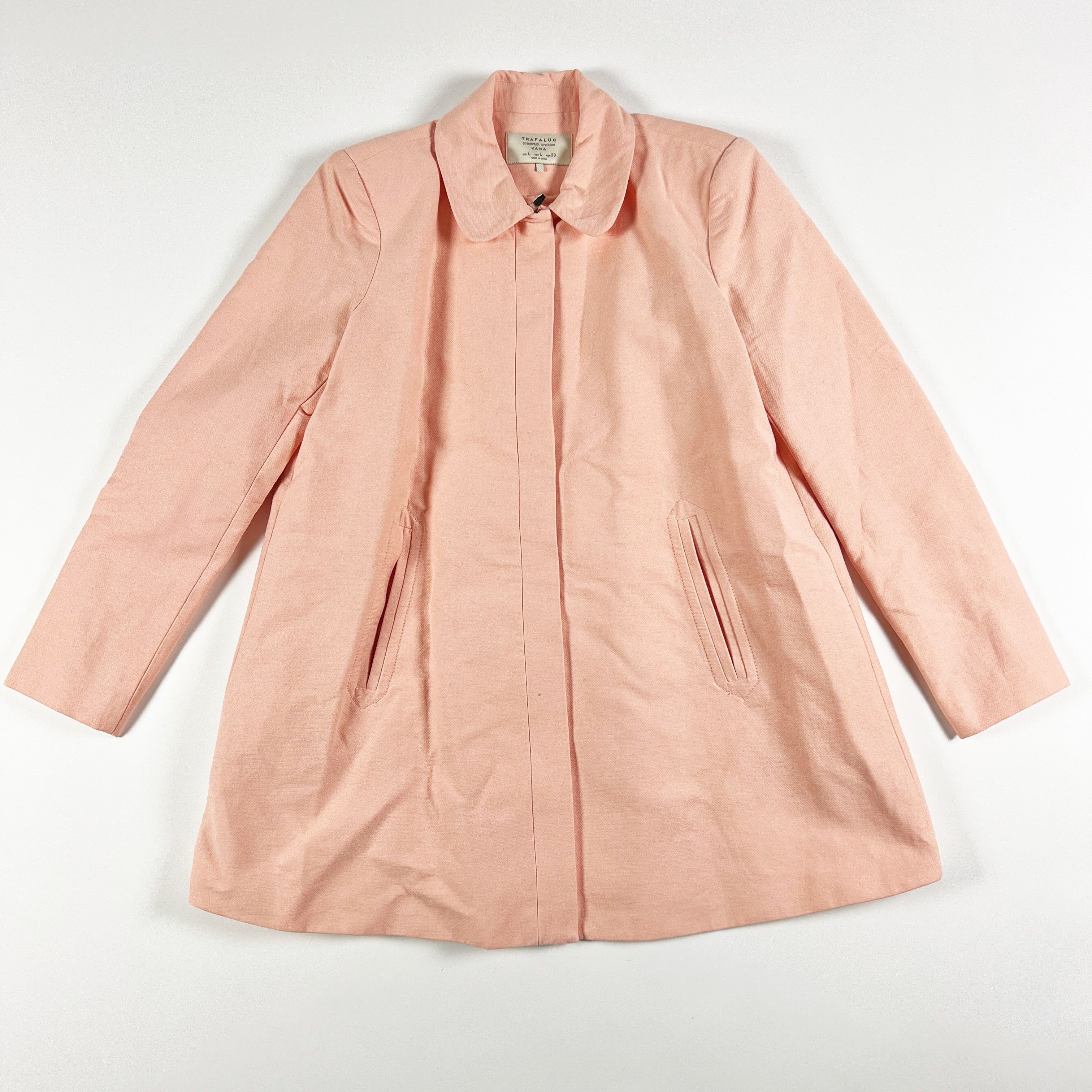 Zara Cotton Linen Blend Collared Full Zip Pea Coat Jacket