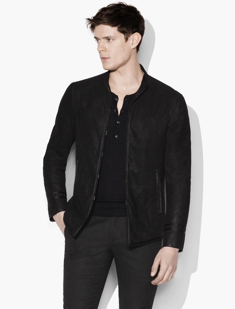 Suede banded collar jacket. 48