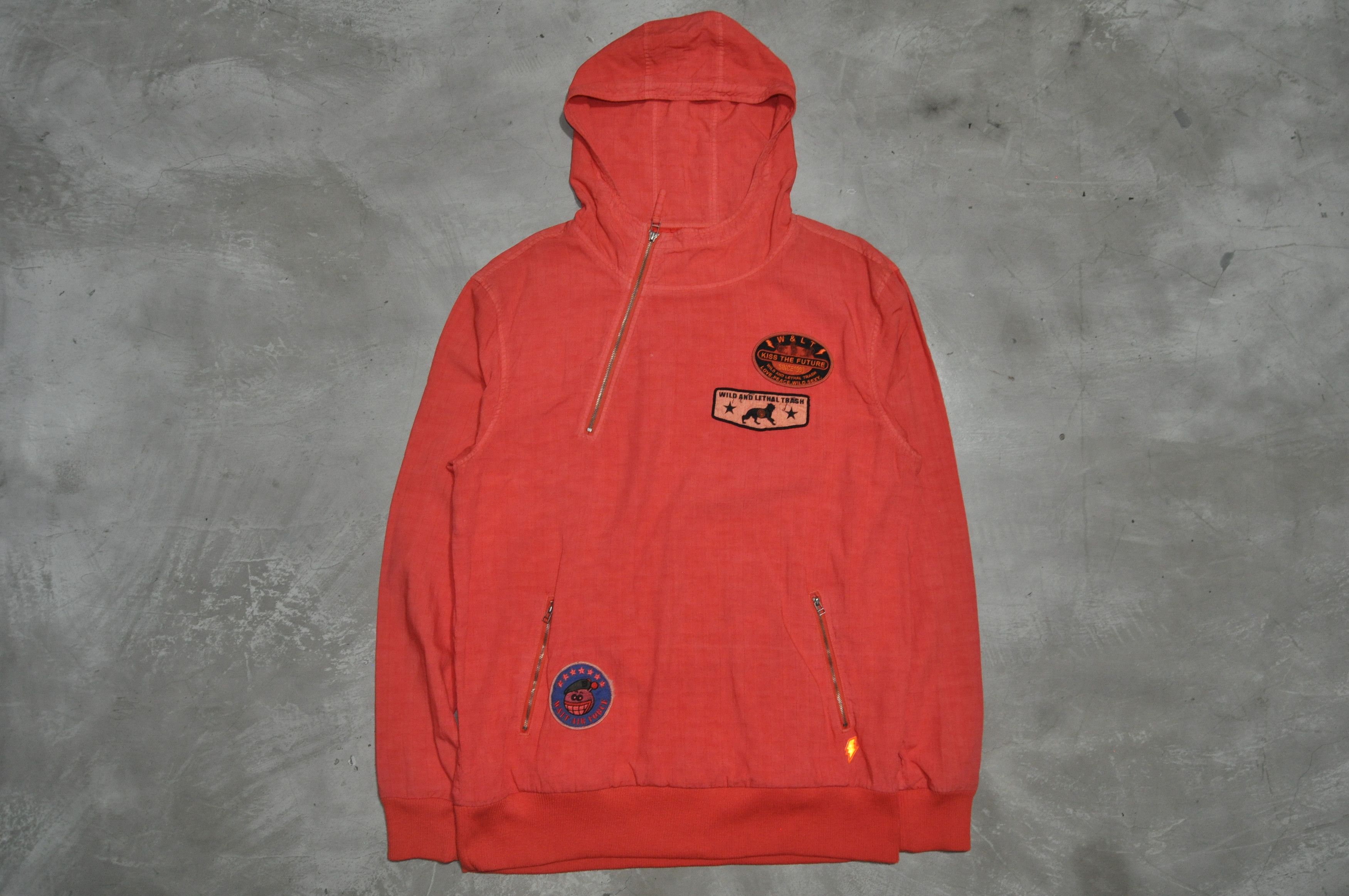 image of W Lt x W Lt Walter Van Beirendonck Wvb - W&lt - Patches Dyed Hooded Jacket in Dyed Red (Size Large)