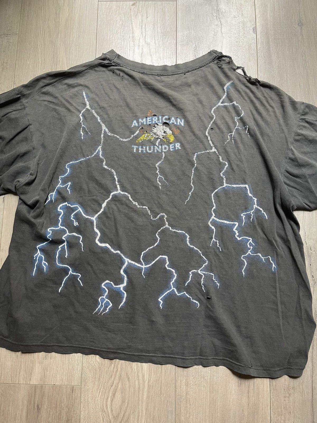 Harley Davidson × Vintage Vintage 90s Faded And Distressed American Thunder T Shirt Size US L / EU 52-54 / 3 - 5 Thumbnail