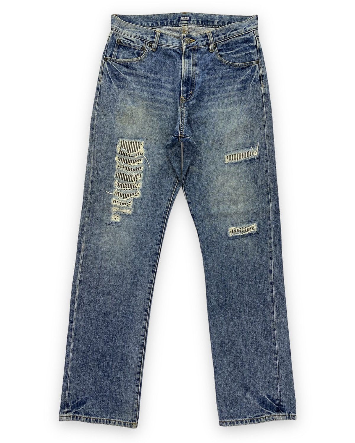 Japanese Brand Corisco Authentic Distressed Patchwork Denim Size US 31 - 1 Thumbnail