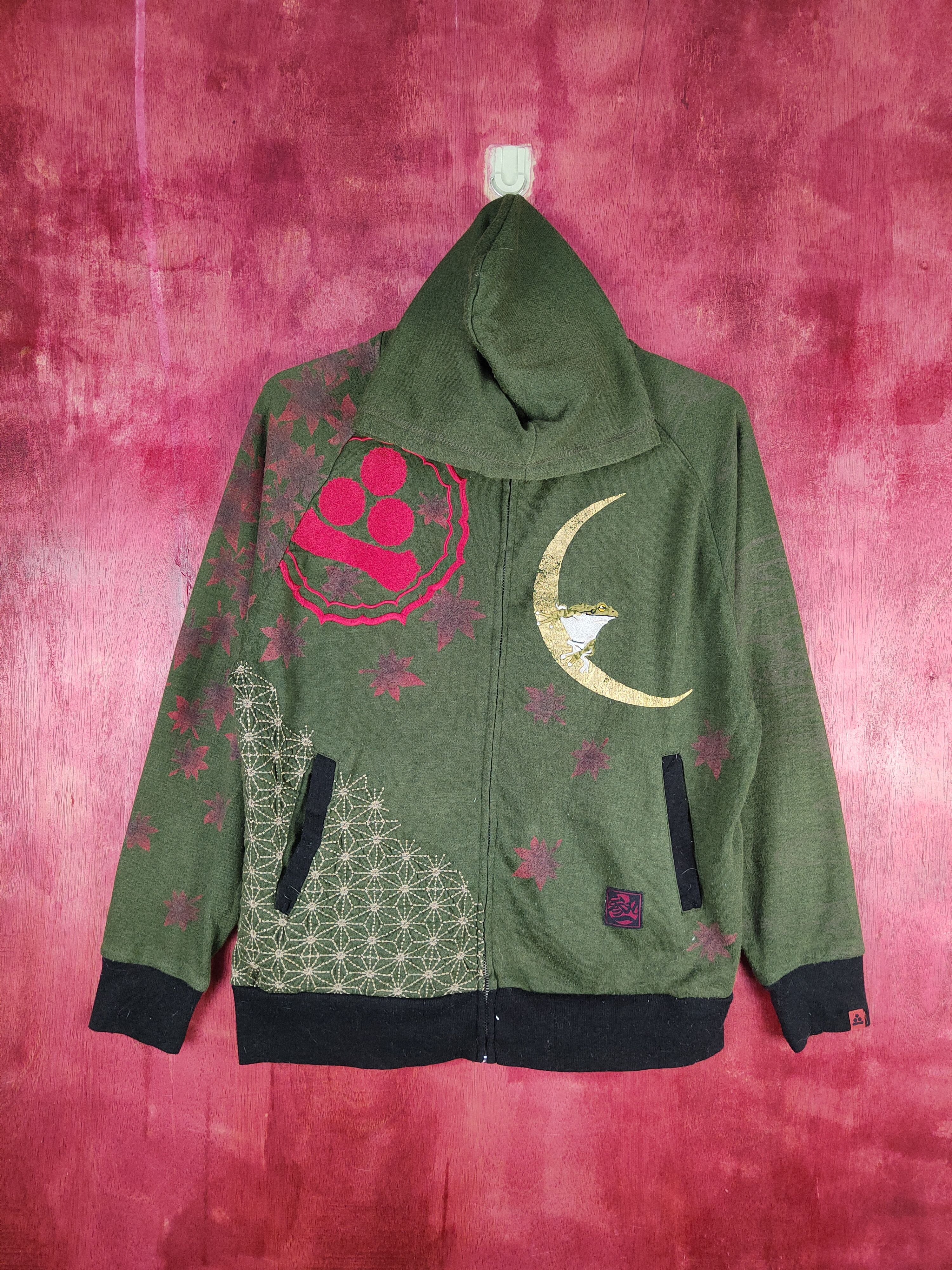 image of Kimono Japan Dragon x Vintage San Maruichi Japan Shashiko Green Hoodie Sweater S609Dl in Army Green
