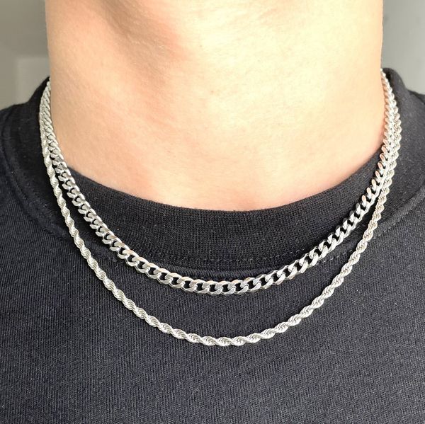 Streetwear Silver color rope chain + Cuban chain | Grailed