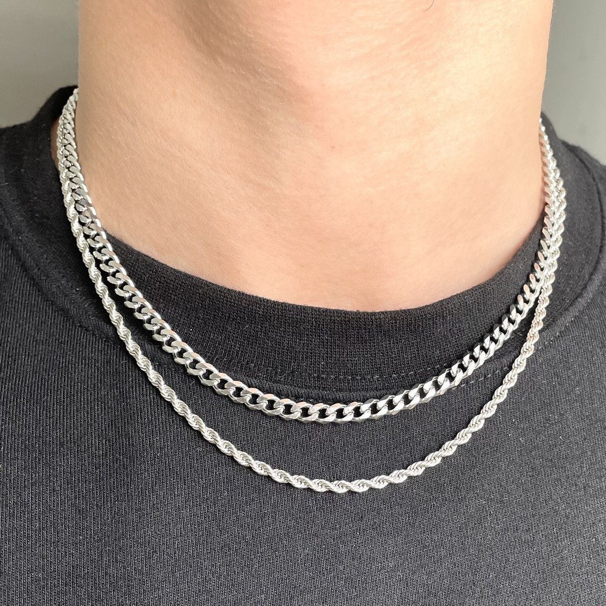 Jewelry × Streetwear Silver color rope chain + Cuban chain | Grailed