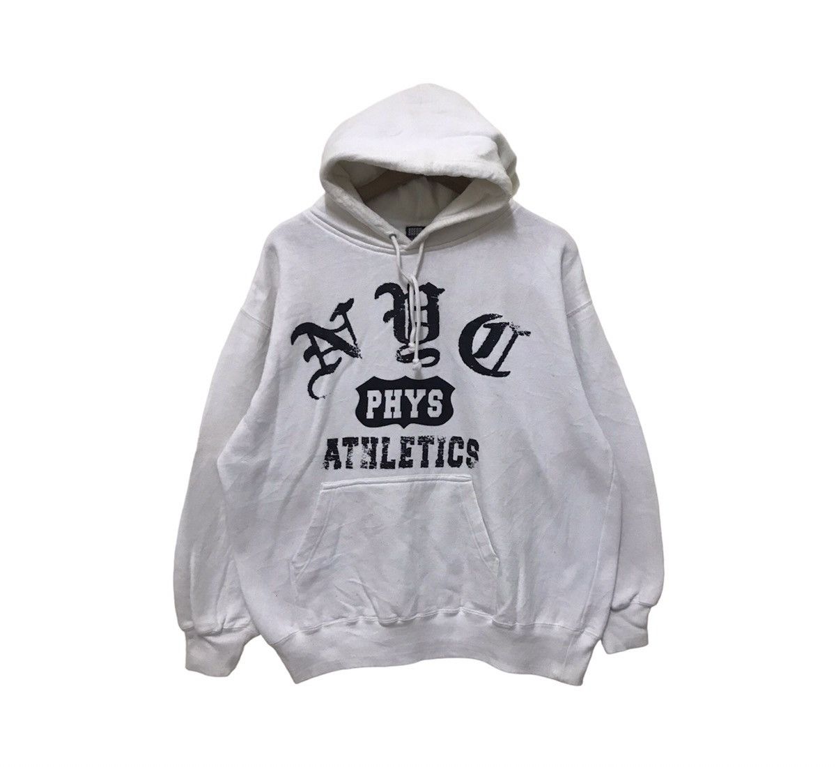 image of Vintage Oxfam Phys Athletic Hoodie Sweatshirt Big Spellout in White, Men's (Size Large)