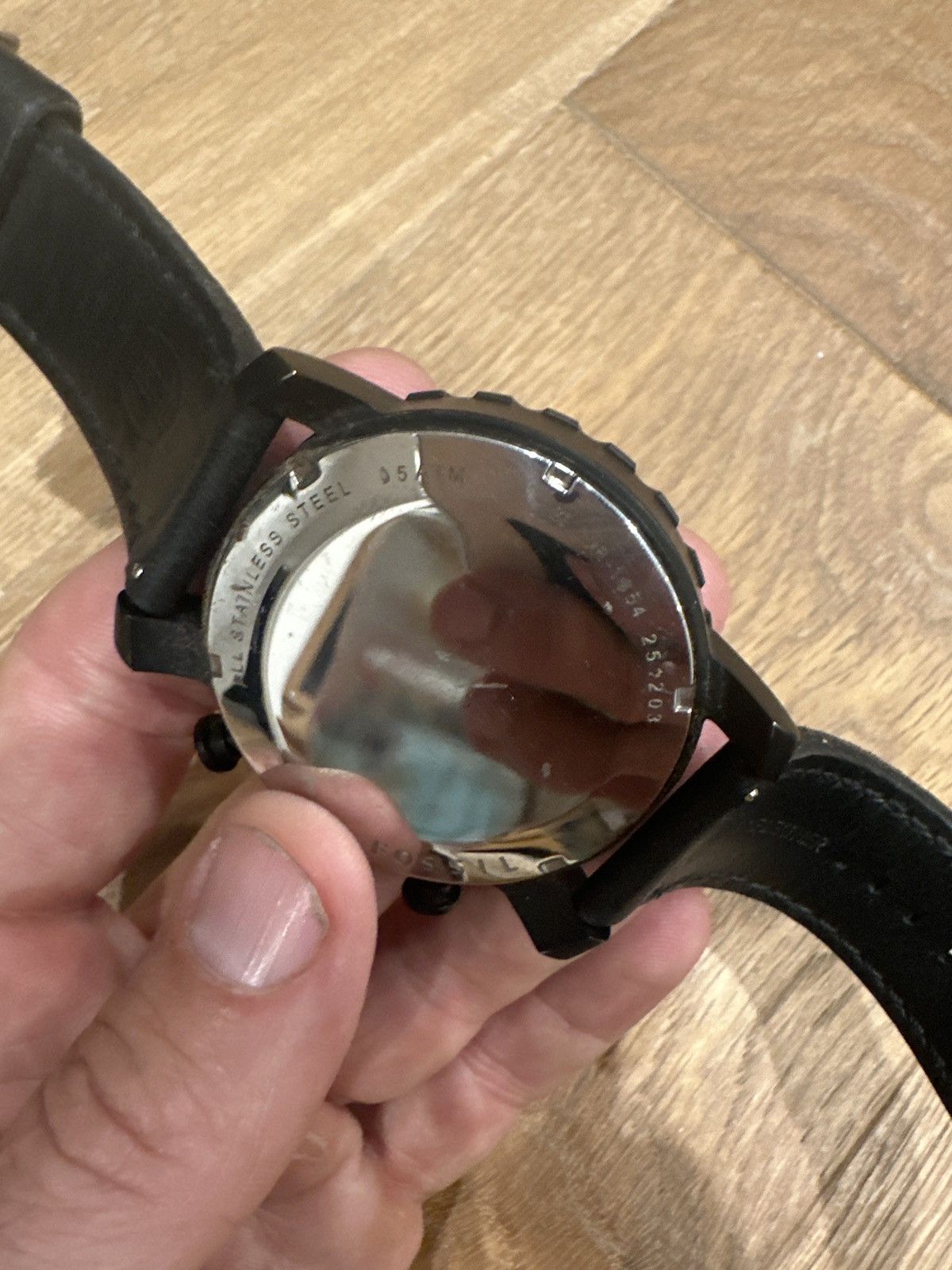Fossil Large Black Fossil Watch With Leather Band Size ONE SIZE - 4 Thumbnail