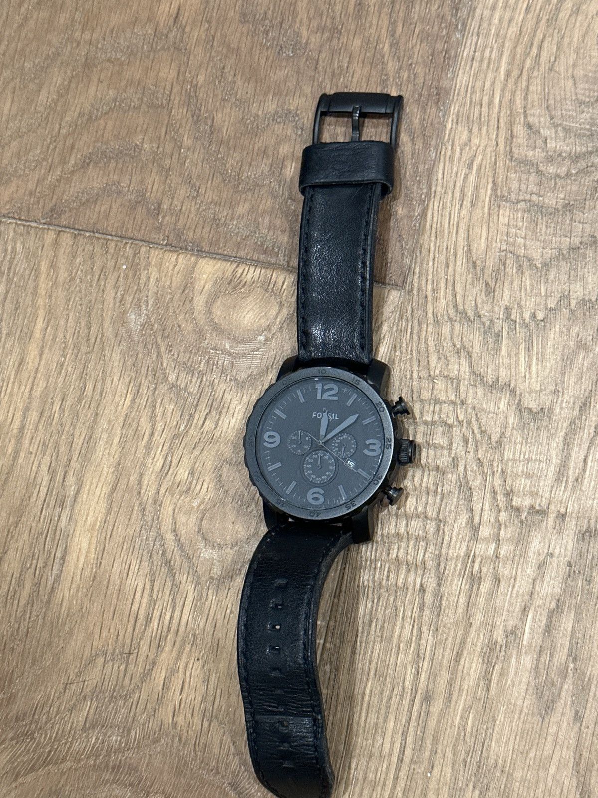 Fossil Large Black Fossil Watch With Leather Band Size ONE SIZE - 2 Thumbnail