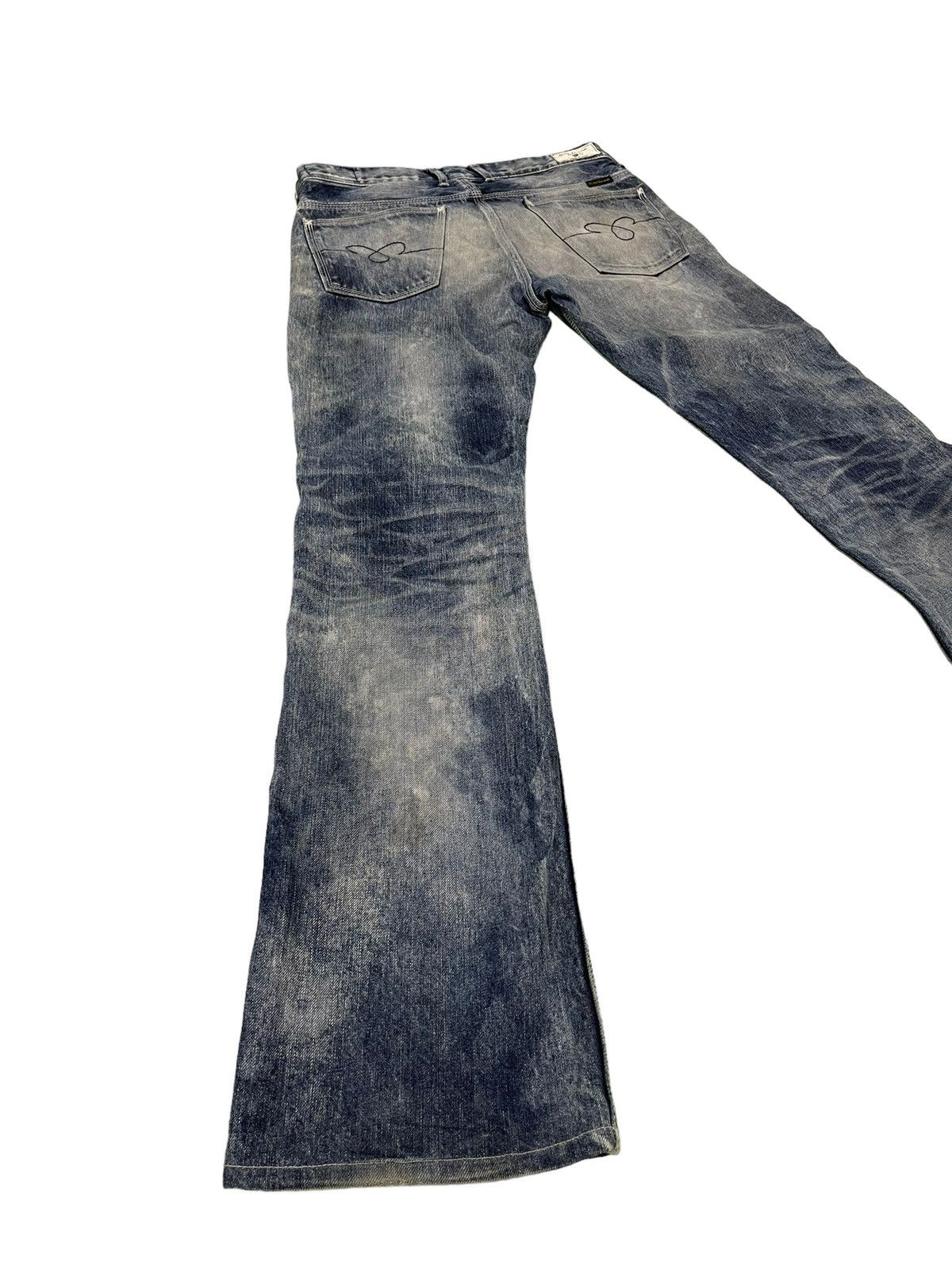 Japanese Brand Flare Jeans Blue Way Japan Distress Denim Acid Wash 6🟦 Size US 31 - 14 Thumbnail