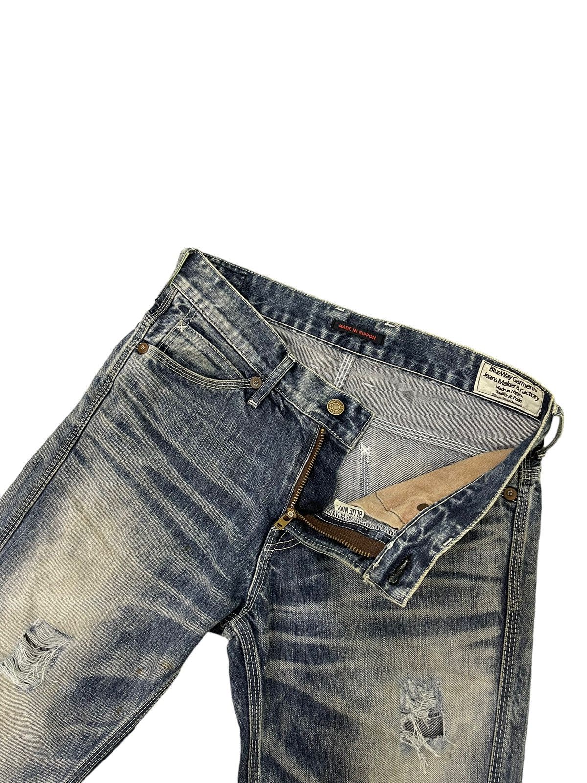 Japanese Brand Flare Jeans Blue Way Japan Distress Denim Acid Wash 6🟦 Size US 31 - 12 Thumbnail