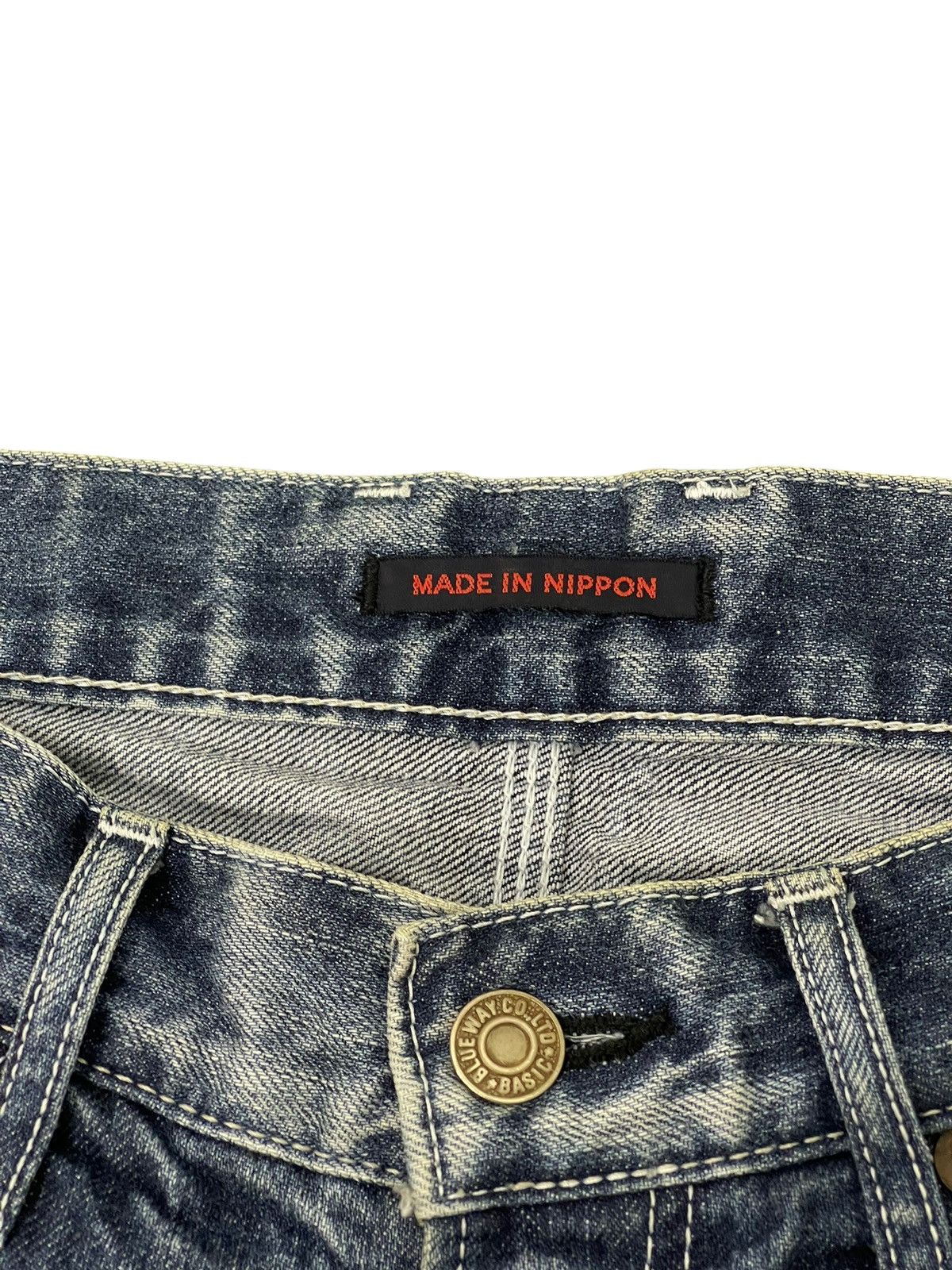 Japanese Brand Flare Jeans Blue Way Japan Distress Denim Acid Wash 6🟦 Size US 31 - 10 Thumbnail