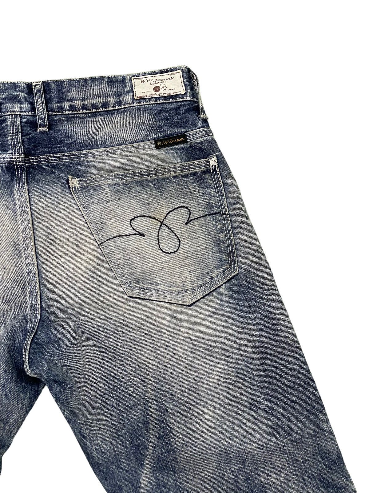 Japanese Brand Flare Jeans Blue Way Japan Distress Denim Acid Wash 6🟦 Size US 31 - 21 Thumbnail
